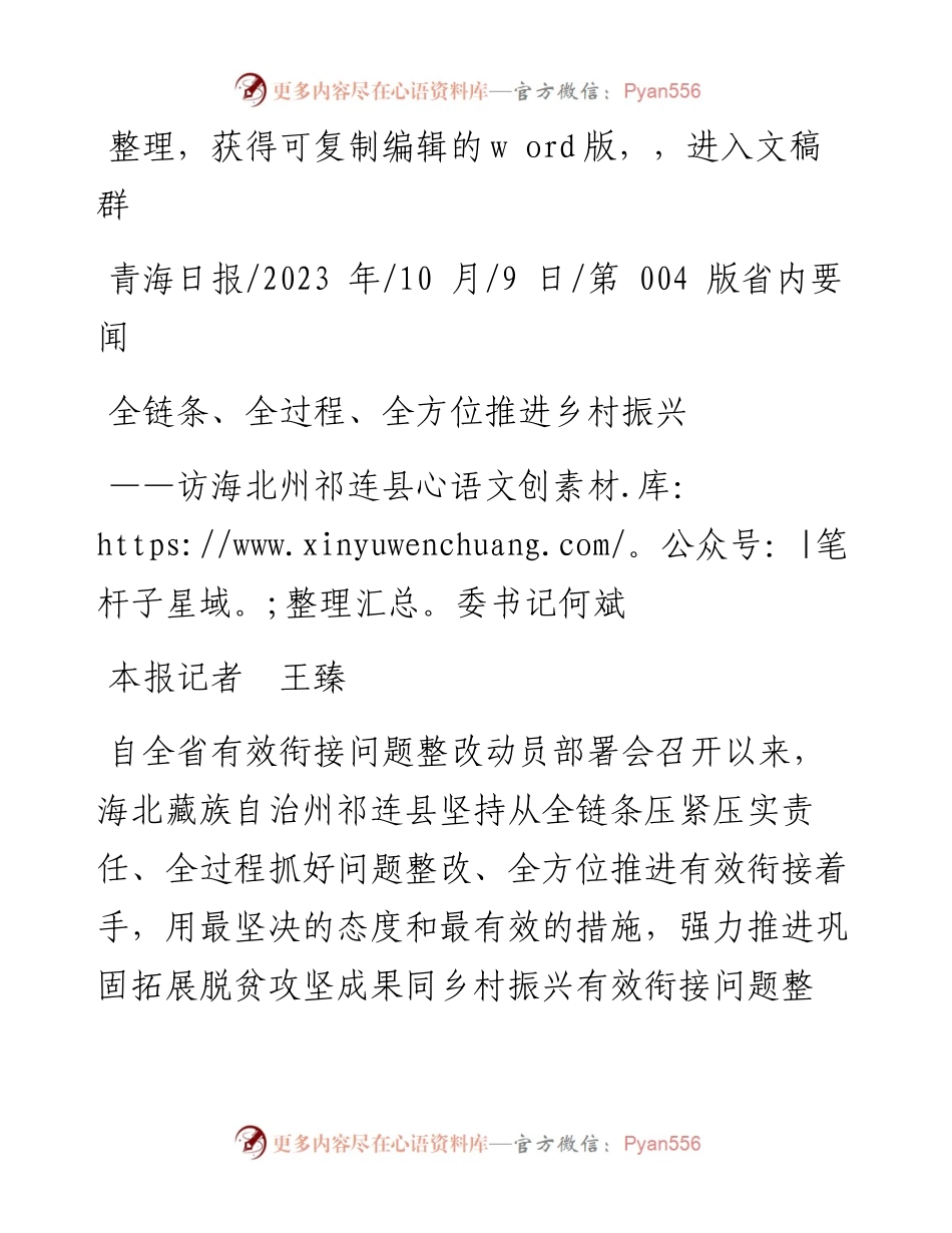 2023.10.09本报记者王臻：全链条、全过程、全方位推进乡村振兴.docx_第1页