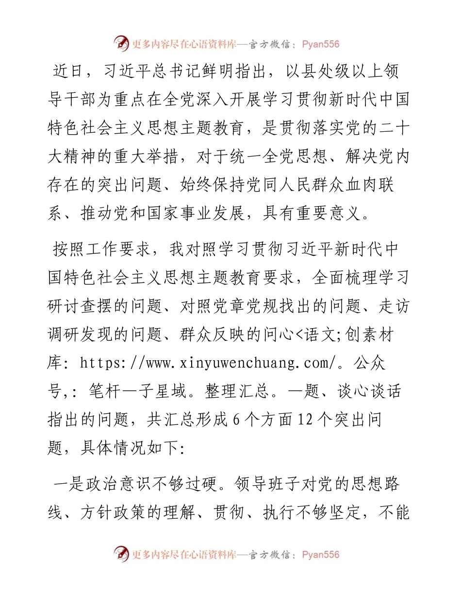 2023年党内主题教育查摆问题清单（12条）.docx_第1页