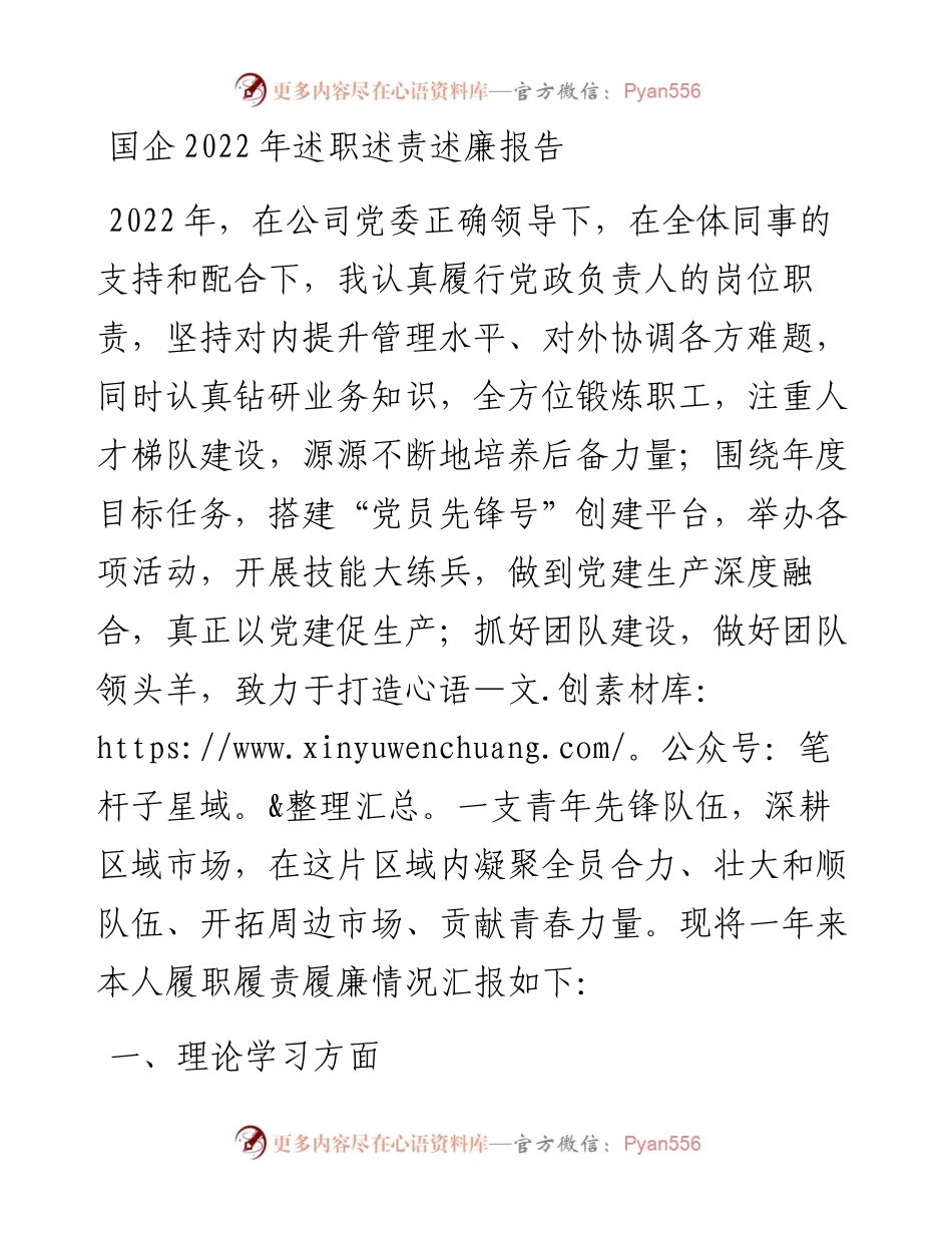 20230310：国企党支部书记度述职述责述廉报告.docx_第1页