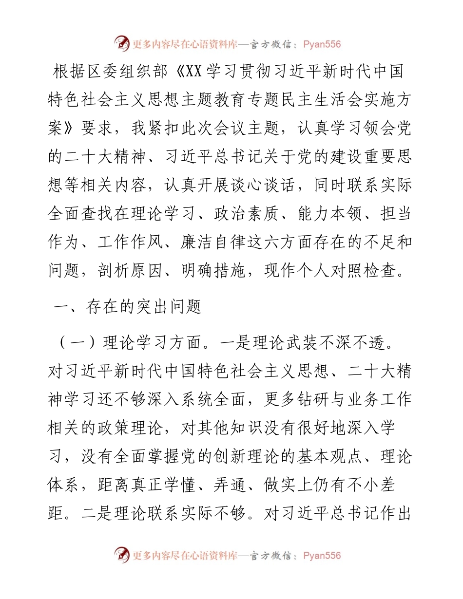 2023年主题教育专题民主生活会个人对照检查剖析材料.docx_第1页