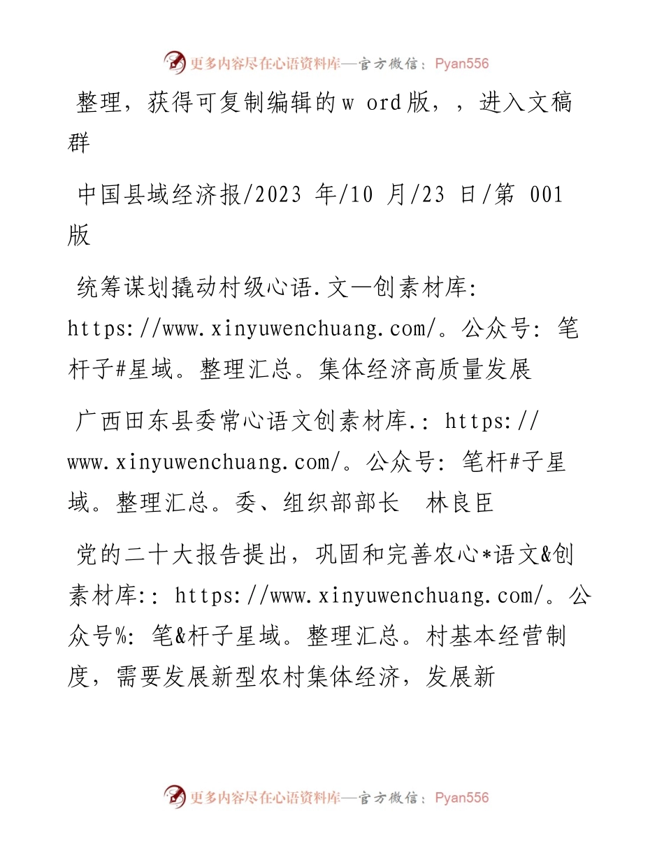 2023.10.23广西田东县委常委、组织部部长林良臣：统筹谋划撬动村级集体经济高质量发展.docx_第1页