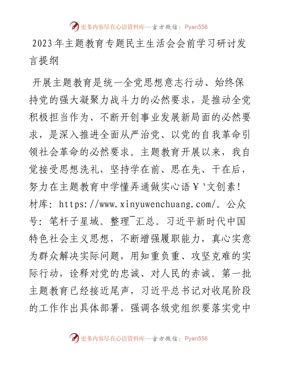 2023年主题教育专题民主生活会会前学习研讨发言提纲.docx_第1页