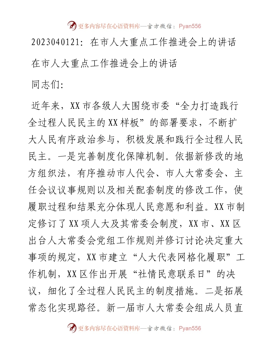 20230402：在市人大重点工作推进会上的讲话.docx_第1页
