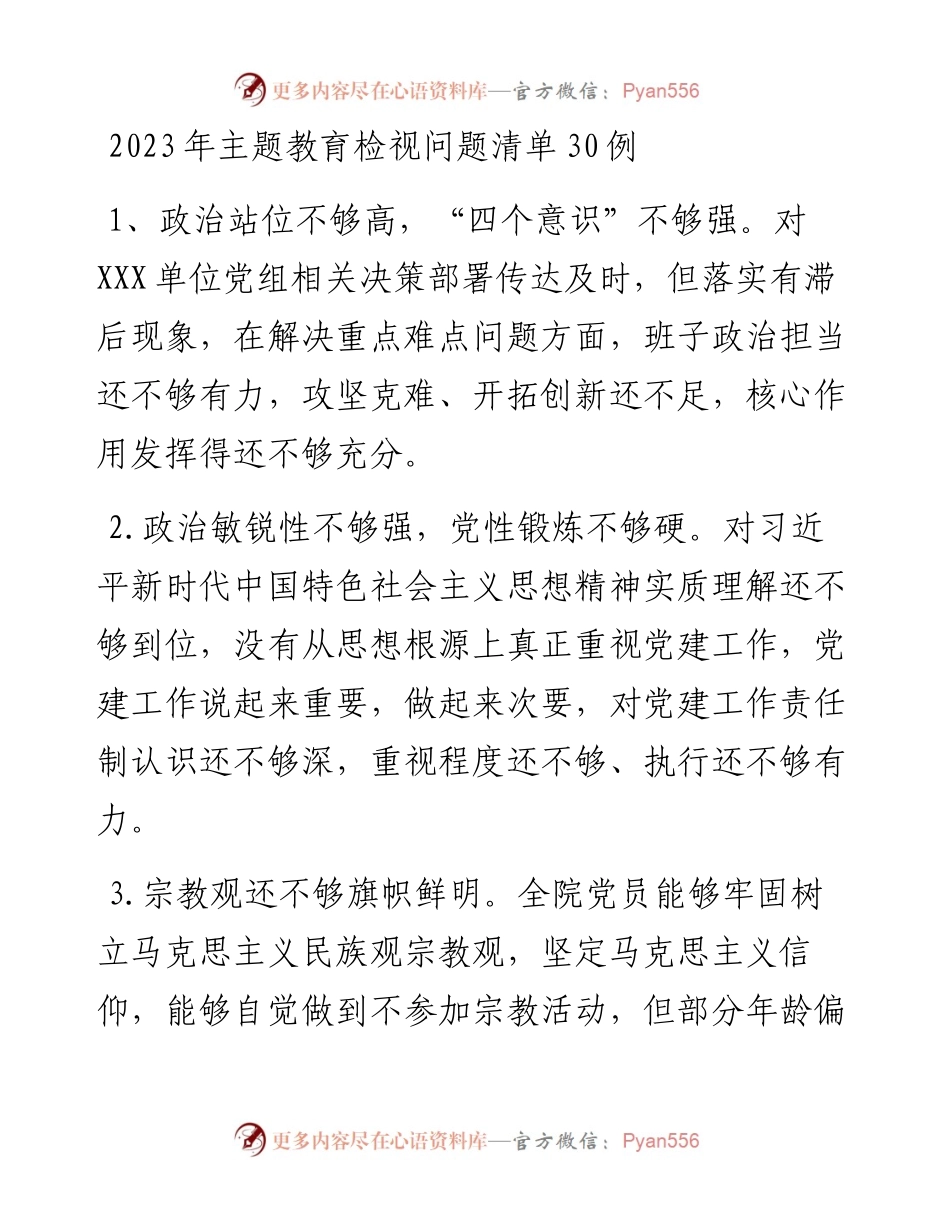 2023年主题教育检视问题清单30例.docx_第1页
