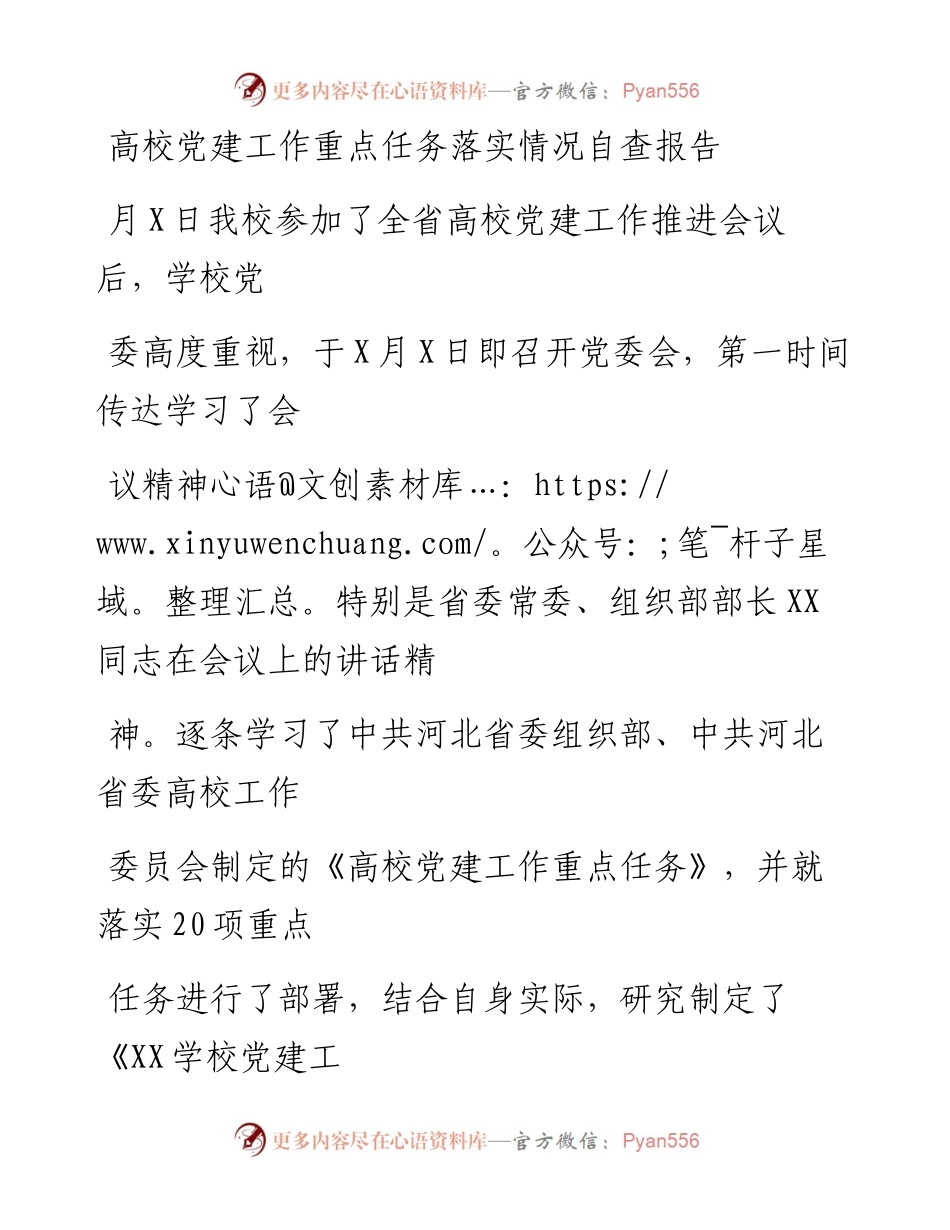 20230405：高校党建工作重点任务落实情况自查报告.docx_第1页