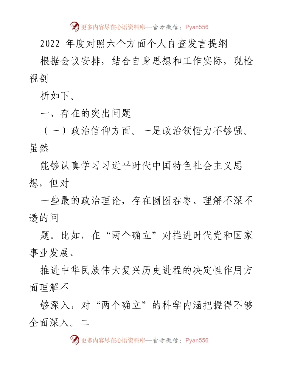 [发言] 会议 - 2022年度个人自查发言提纲分析.docx_第1页
