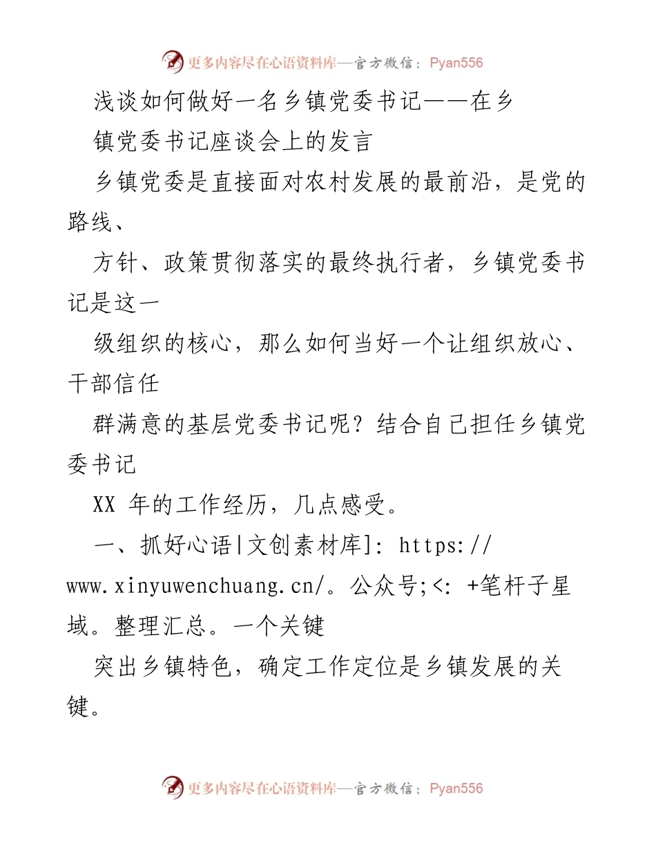 [发言] 乡镇党委书记座谈会 - 如何做好一名乡镇党委书记的经验分享.docx_第1页