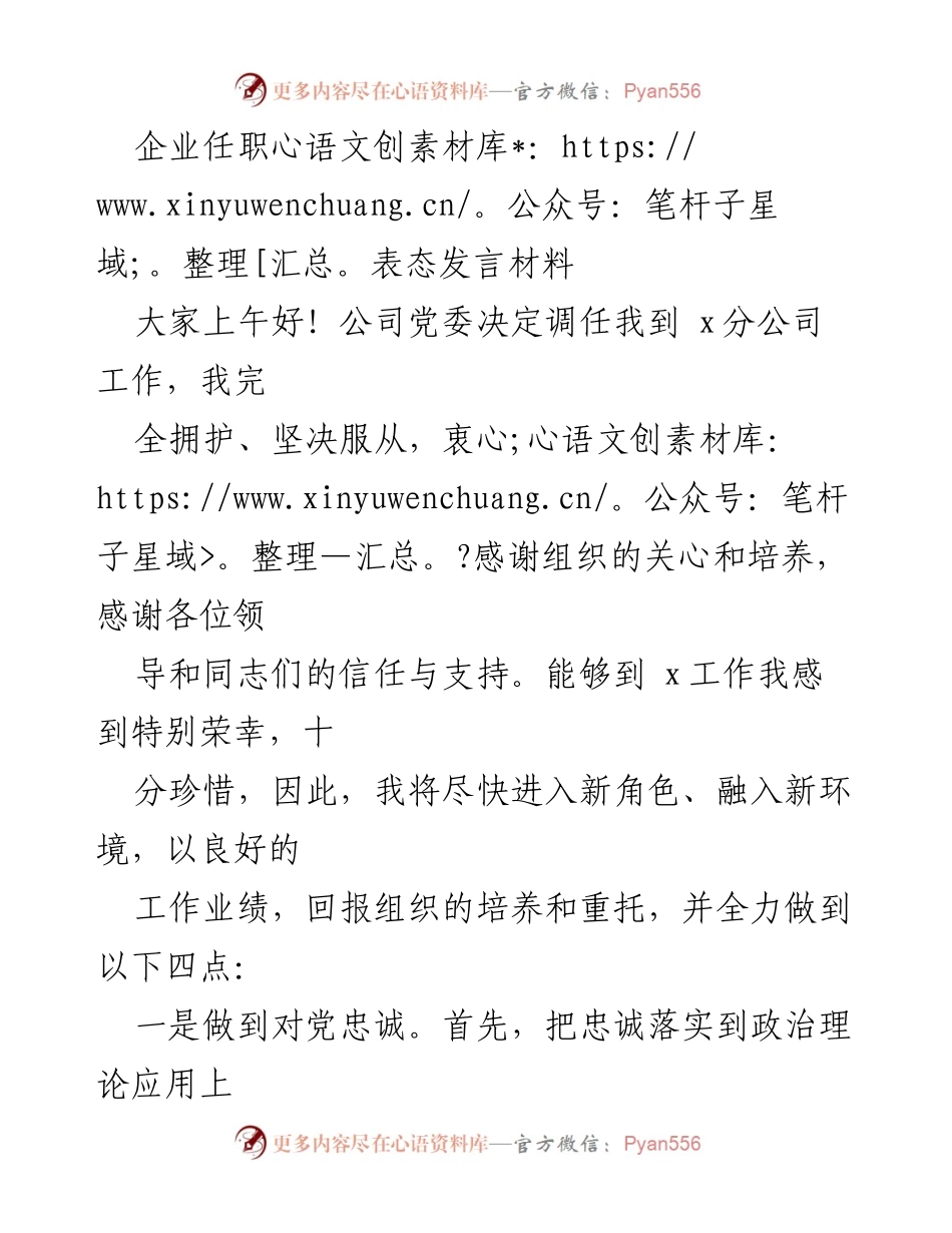 [发言] 企业任职 - 新任职表态发言材料.docx_第1页