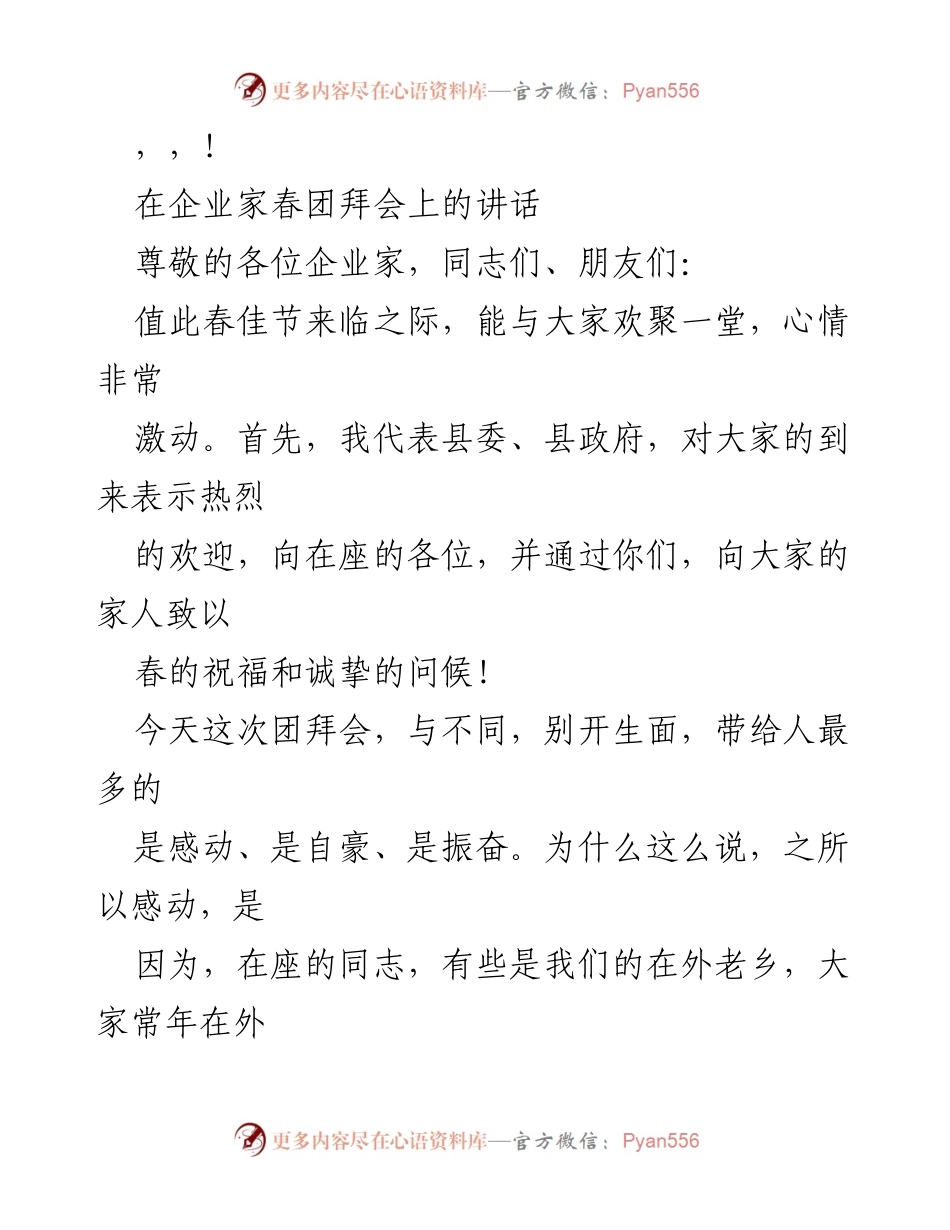 [发言] 企业家春团拜会致辞.docx_第1页