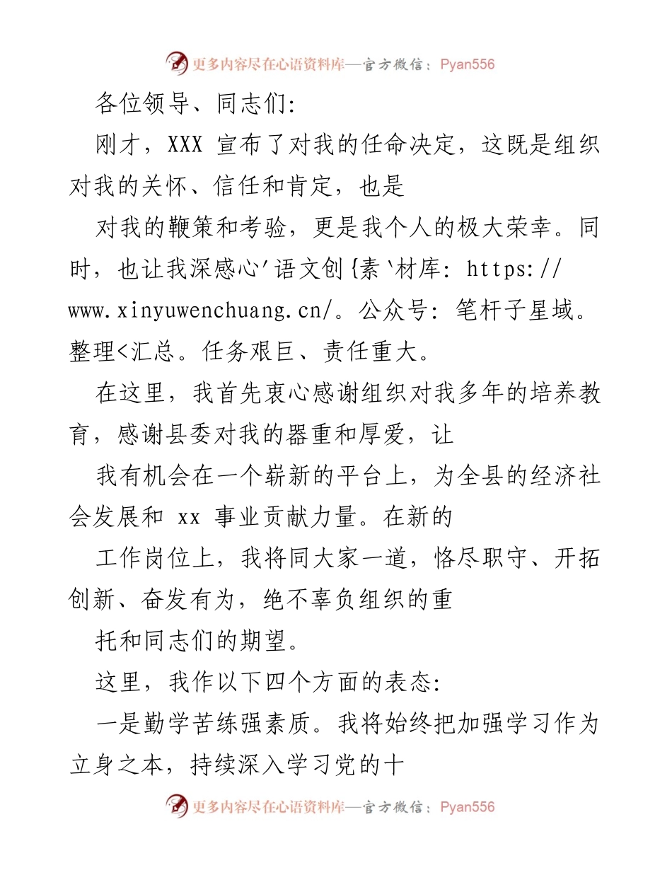 [发言] 任命仪式 - 新岗位上的承诺与展望.docx_第1页