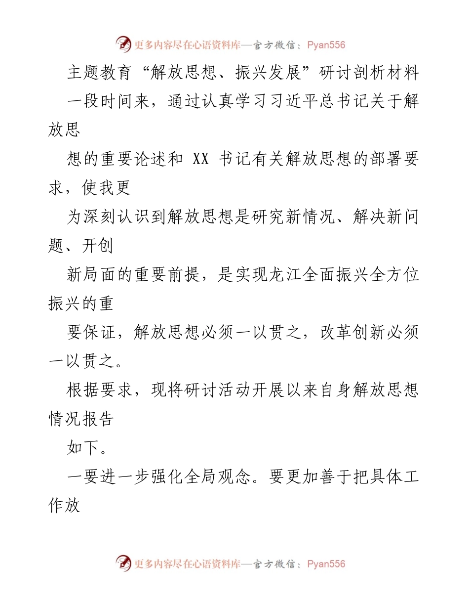 [发言] 主题教育研讨会 - 解放思想与创新发展：全面振兴的路径探索.docx_第1页