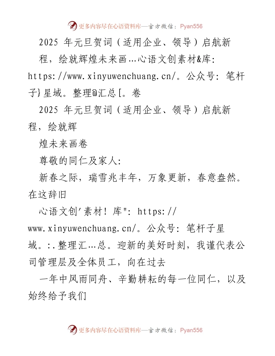 [发言] 企业元旦庆祝 - 2025年元旦贺词：启航新程，共绘辉煌未来.docx_第1页
