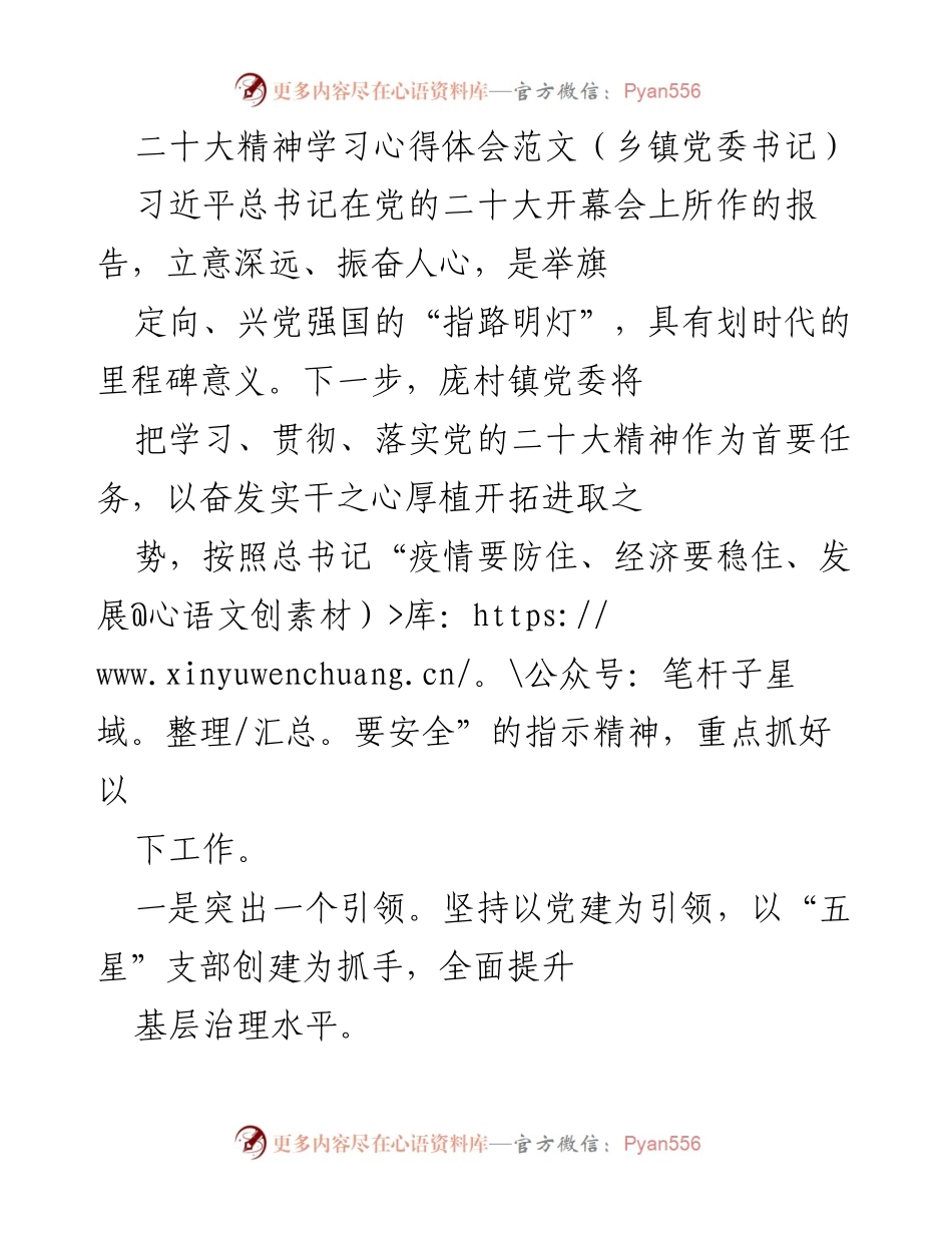 [发言] 乡镇党委会议 - 学习贯彻党的二十大精神的心得体会.docx_第1页