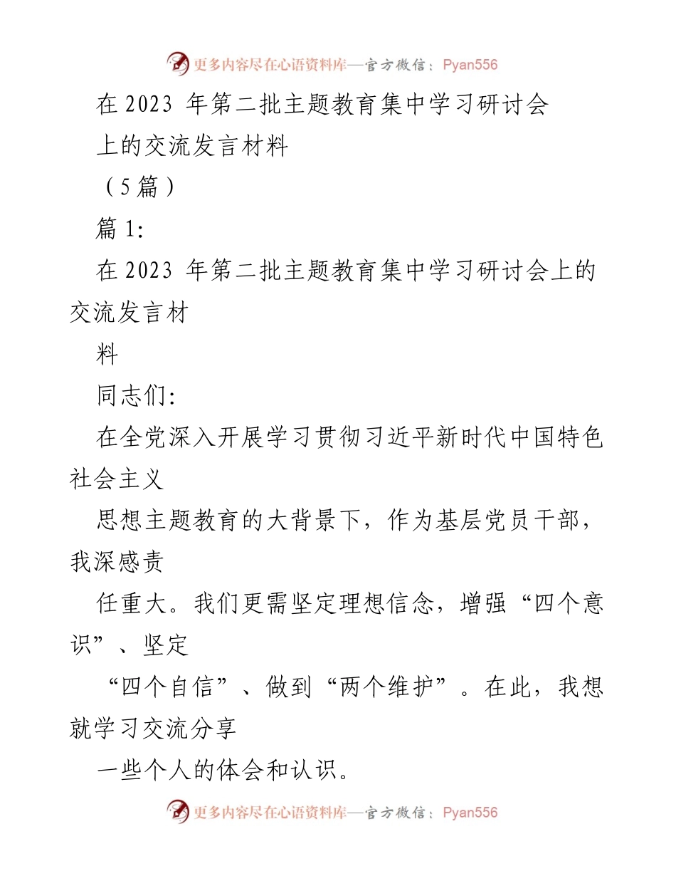 [发言] 主题教育集中学习研讨会 - 强化理论武装与担当精神的交流发言.docx_第1页