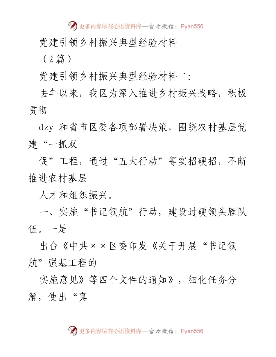 [发言] 乡村振兴推进会议 - 党建引领乡村振兴的典型经验分享.docx_第1页