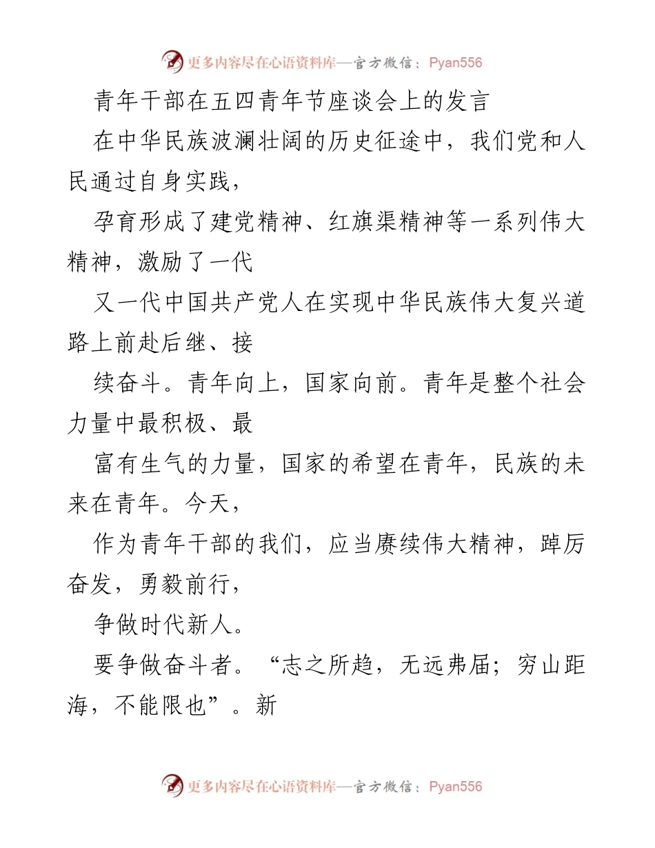 [发言] 五四青年节座谈会 - 青年干部的使命与奋斗精神_1.docx_第1页