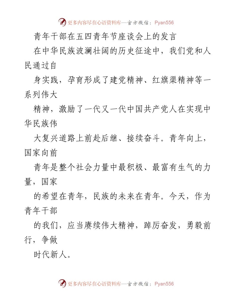 [发言] 五四青年节座谈会 - 青年干部的使命与奋斗精神.docx_第1页