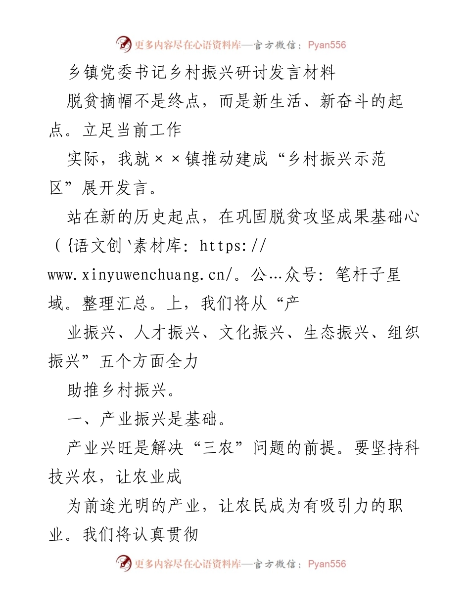 [发言] 乡镇党委书记乡村振兴研讨会 - 乡村振兴示范区建设的路径与措施.docx_第1页