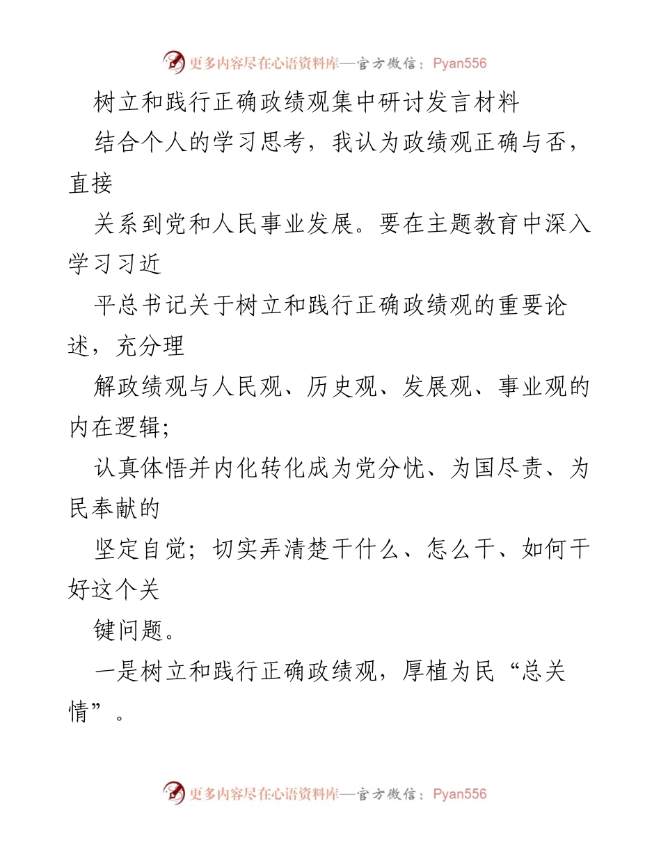 [发言] 主题教育研讨 - 树立和践行正确政绩观的重要性与实践路径_3.docx_第1页