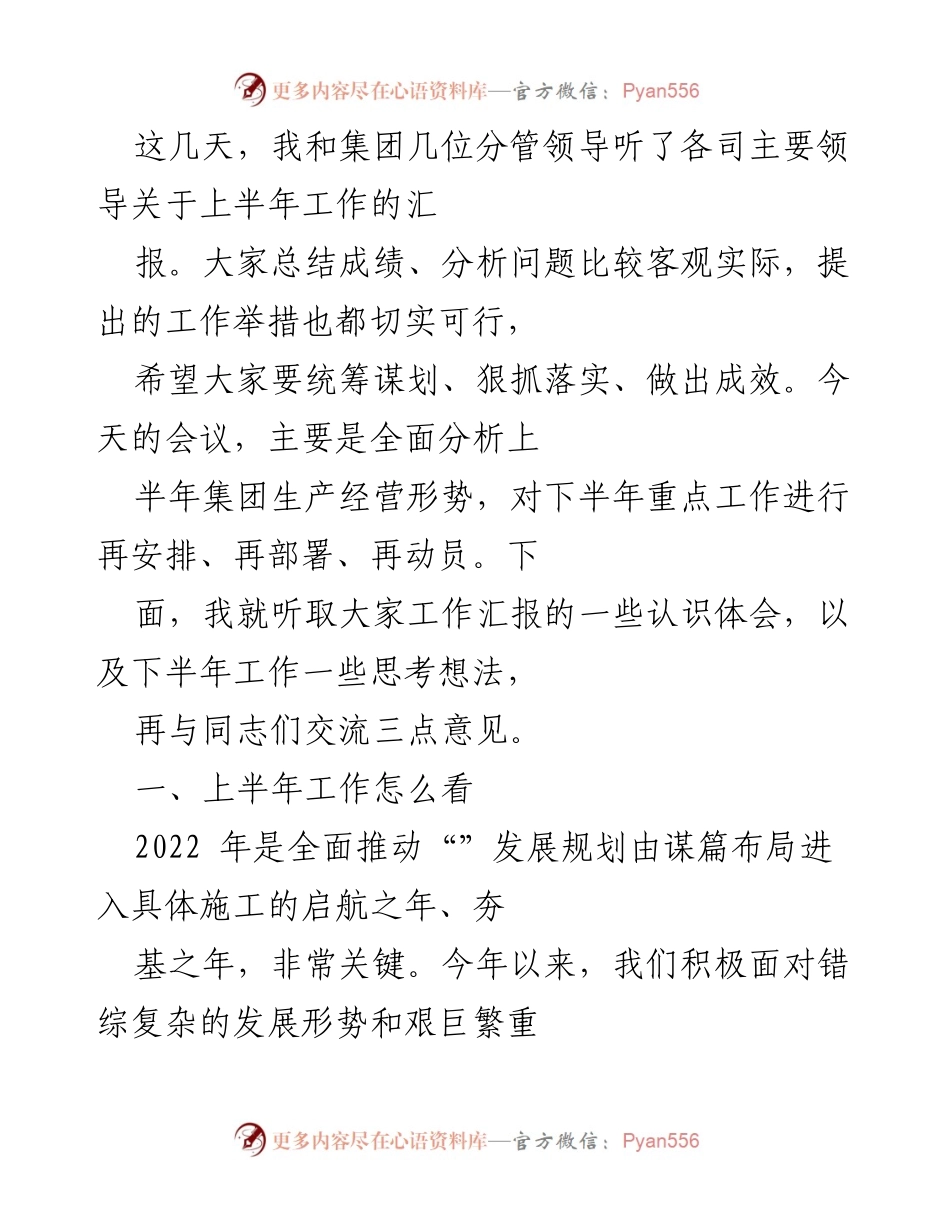 [发言] 会议 - 上半年工作总结与下半年部署会议发言稿.docx_第1页