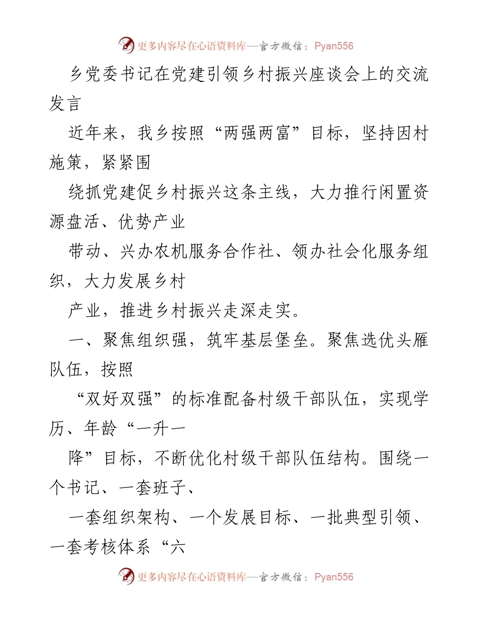 [发言] 乡村振兴座谈会 - 党建引领乡村振兴的实践与探索.docx_第1页