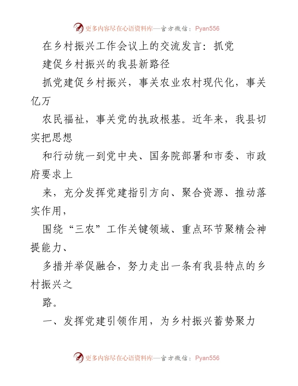 [发言] 乡村振兴工作会议 - 党建引领乡村振兴的新路径.docx_第1页