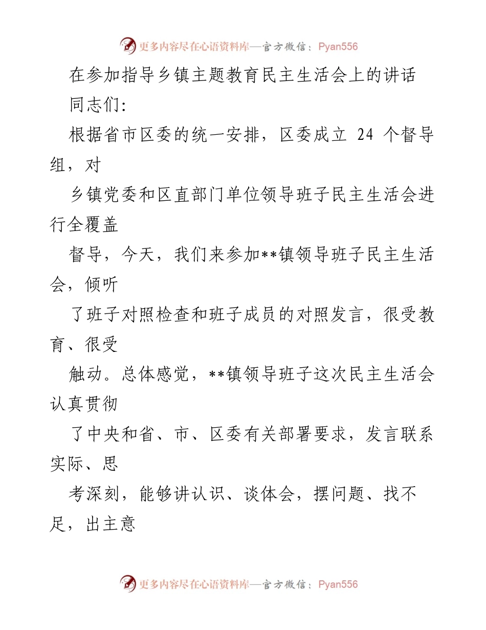 [发言] 乡镇主题教育民主生活会 - 成功召开乡镇民主生活会的经验分享与反思.docx_第1页