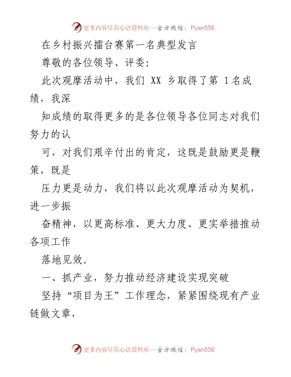 [发言] 乡村振兴擂台赛 - 推动乡村振兴的实践与成就.docx_第1页