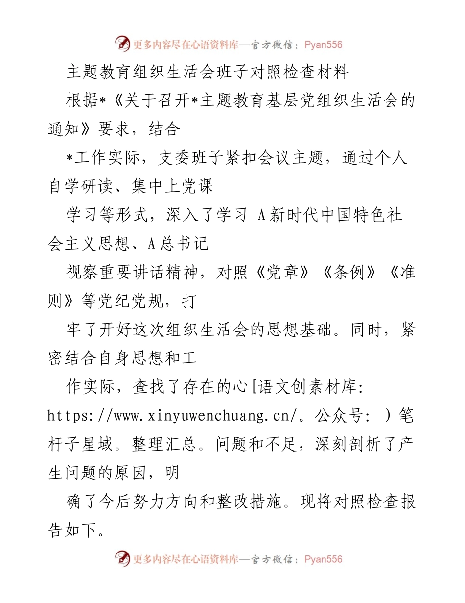 [发言] 主题教育组织生活会 - 班子对照检查材料总结与反思.docx_第1页