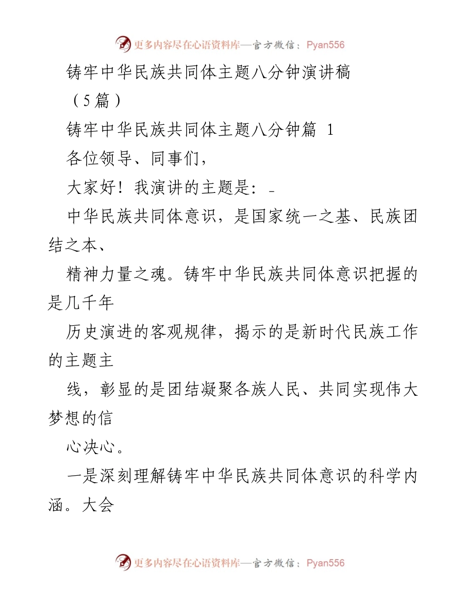 [发言] 主题演讲 - 铸牢中华民族共同体意识的重要性与实践路径.docx_第1页
