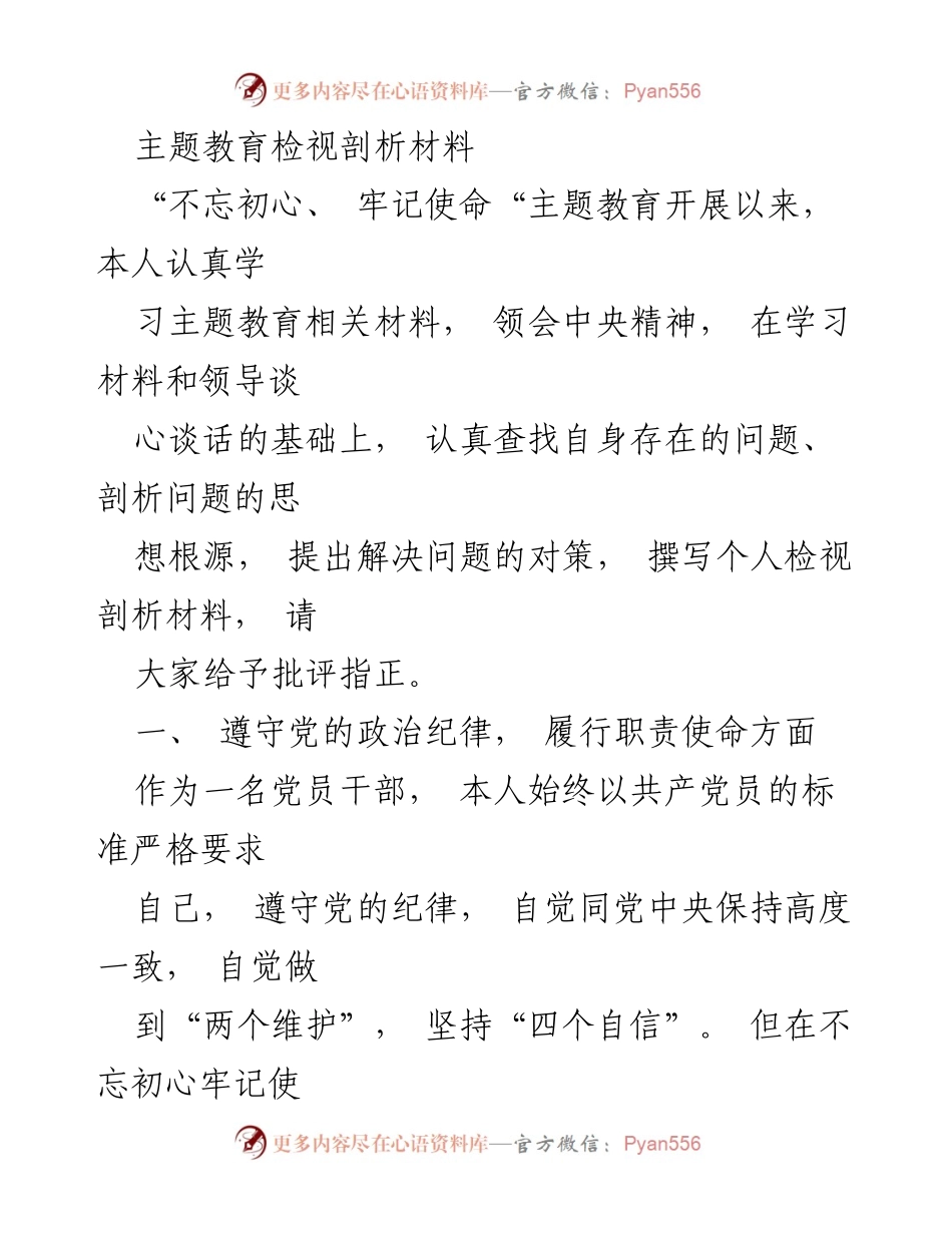 [发言] 主题教育研讨会 - 个人检视剖析材料分享.docx_第1页