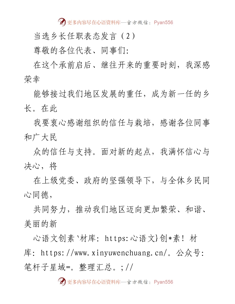 [发言] 任职表态 - 新任乡长的坚定承诺与发展愿景.docx_第1页