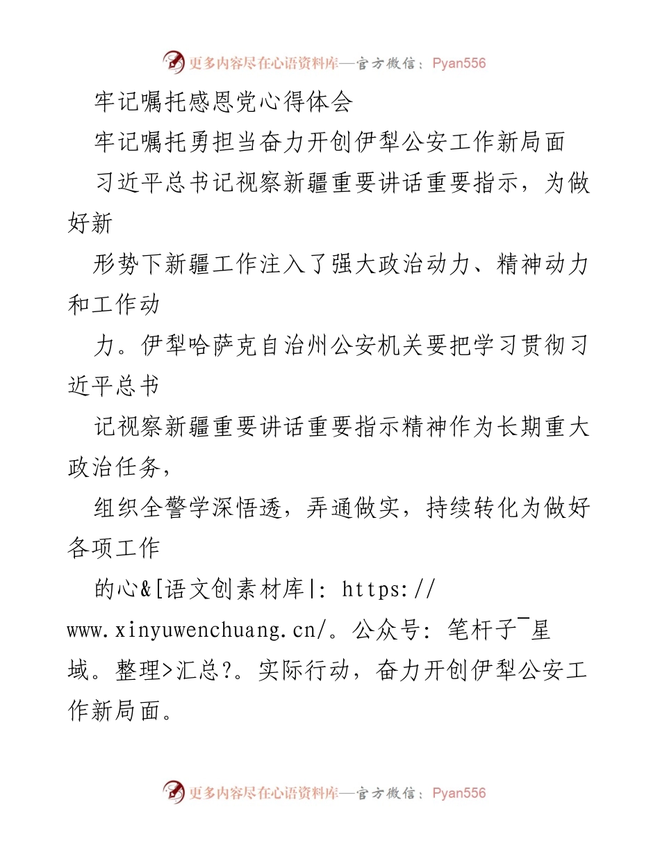 [发言] 伊犁公安工作会议 - 牢记嘱托，奋力开创伊犁公安工作新局面_1.docx_第1页