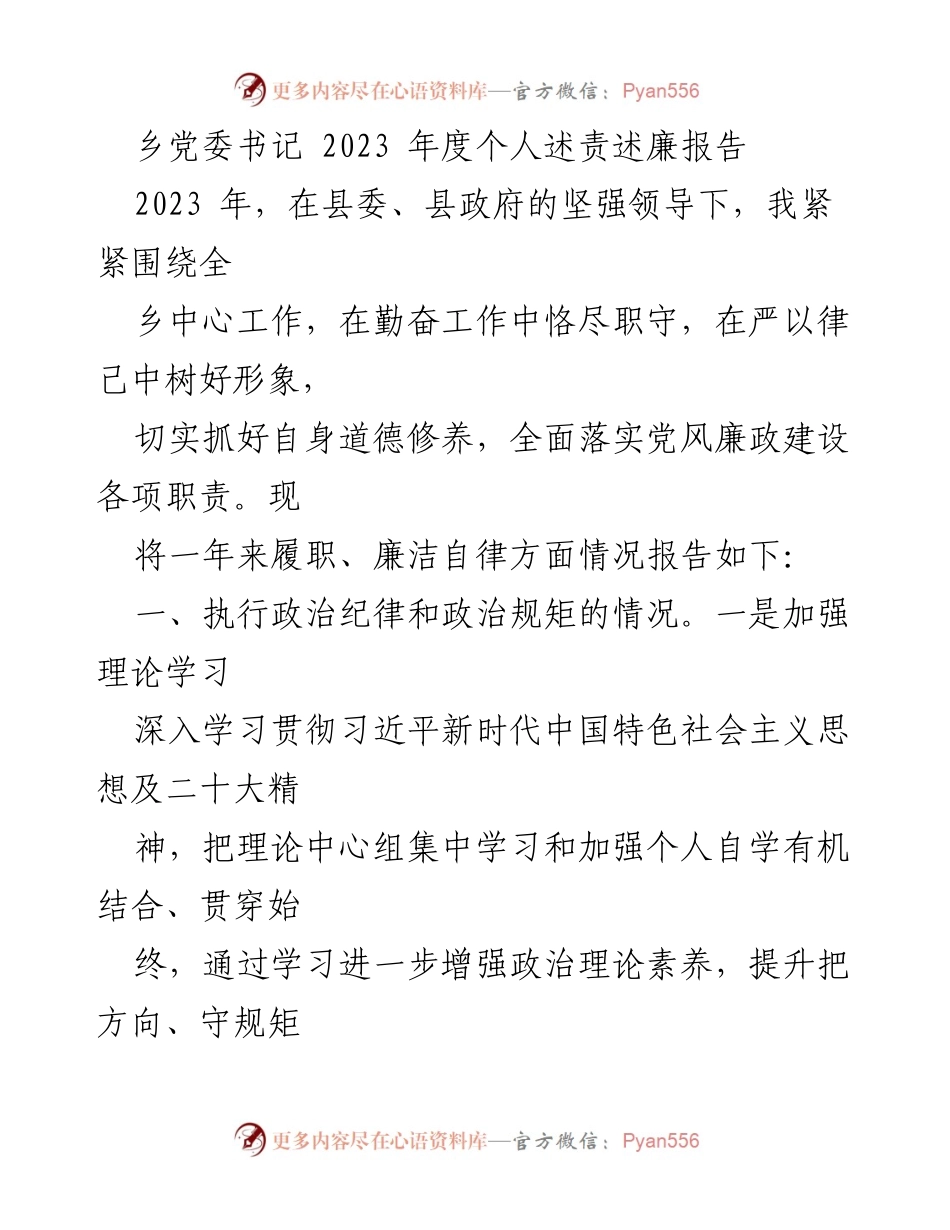 [发言] 乡党委年度会议 - 2023年度个人述责述廉报告.docx_第1页