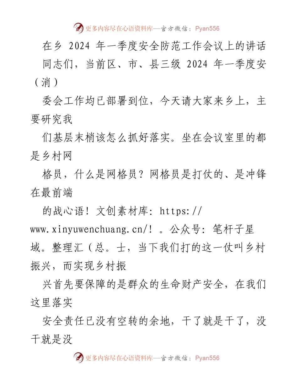 [发言] 乡村安全防范工作会议 - 强调安全责任与落实措施的重要性.docx_第1页