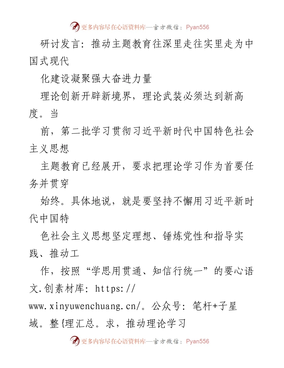 [发言] 主题教育研讨会 - 深化理论学习，推动中国式现代化建设.docx_第1页