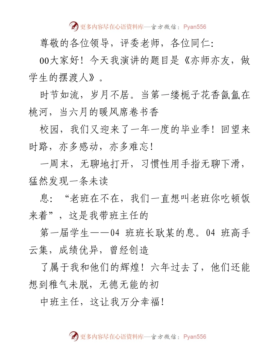 [发言] 亦师亦友，做学生的摆渡人.docx_第1页