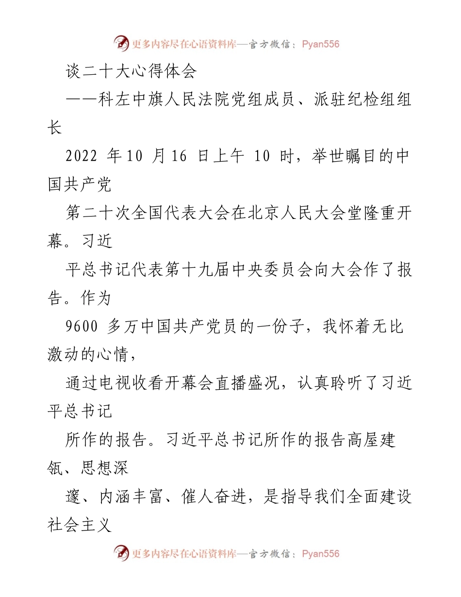 [发言] 二十大会议 - 二十大报告心得体会与新时代使命展望.docx_第1页