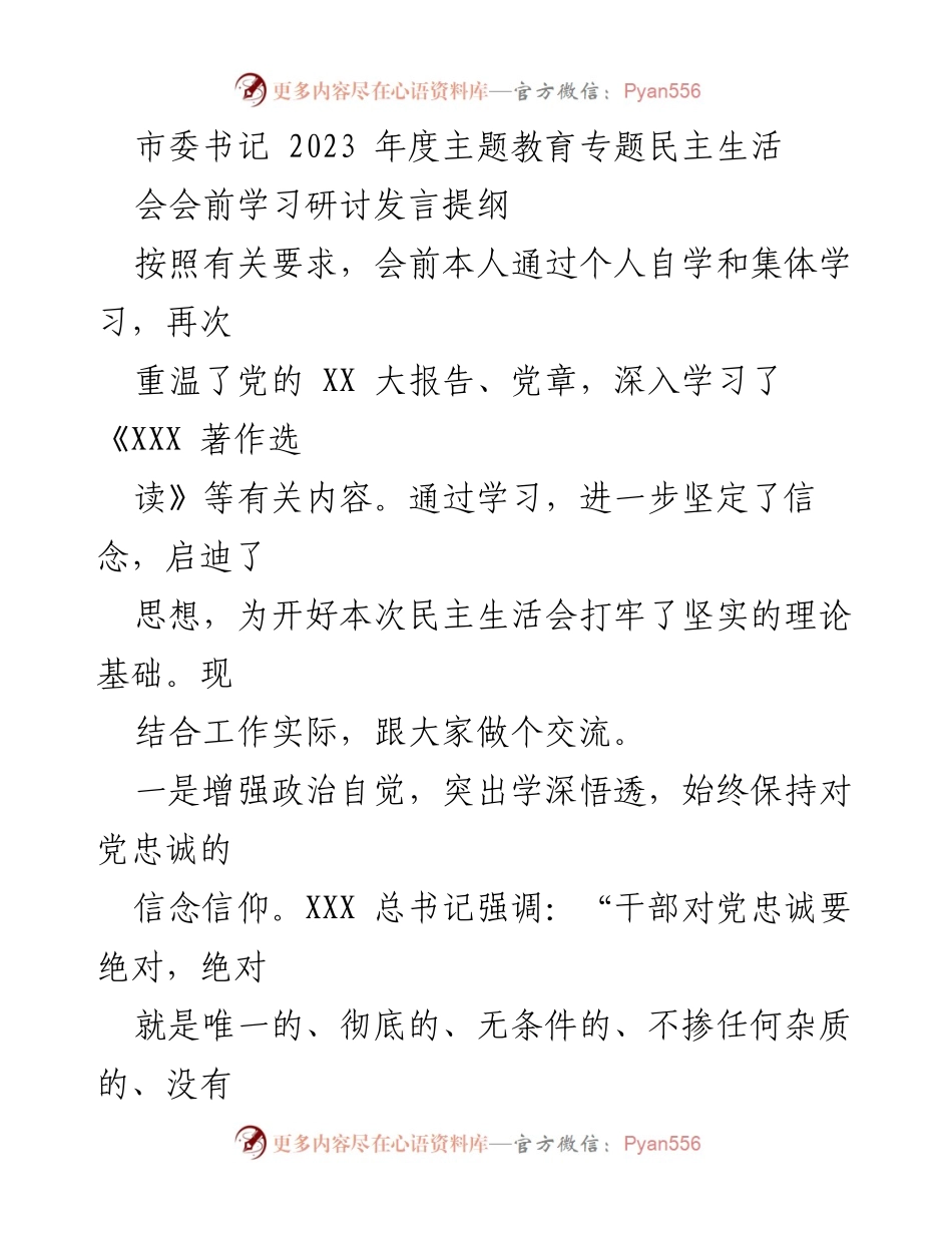 [发言] 会议 - 2023年度主题教育专题民主生活会学习研讨发言提纲.docx_第1页