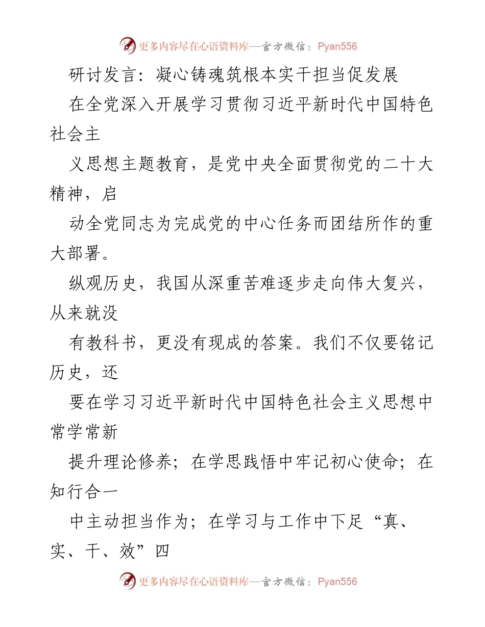 [发言] 主题教育研讨会 - 学习习近平新时代中国特色社会主义思想，坚定理想信念，推动民族复兴.docx_第1页
