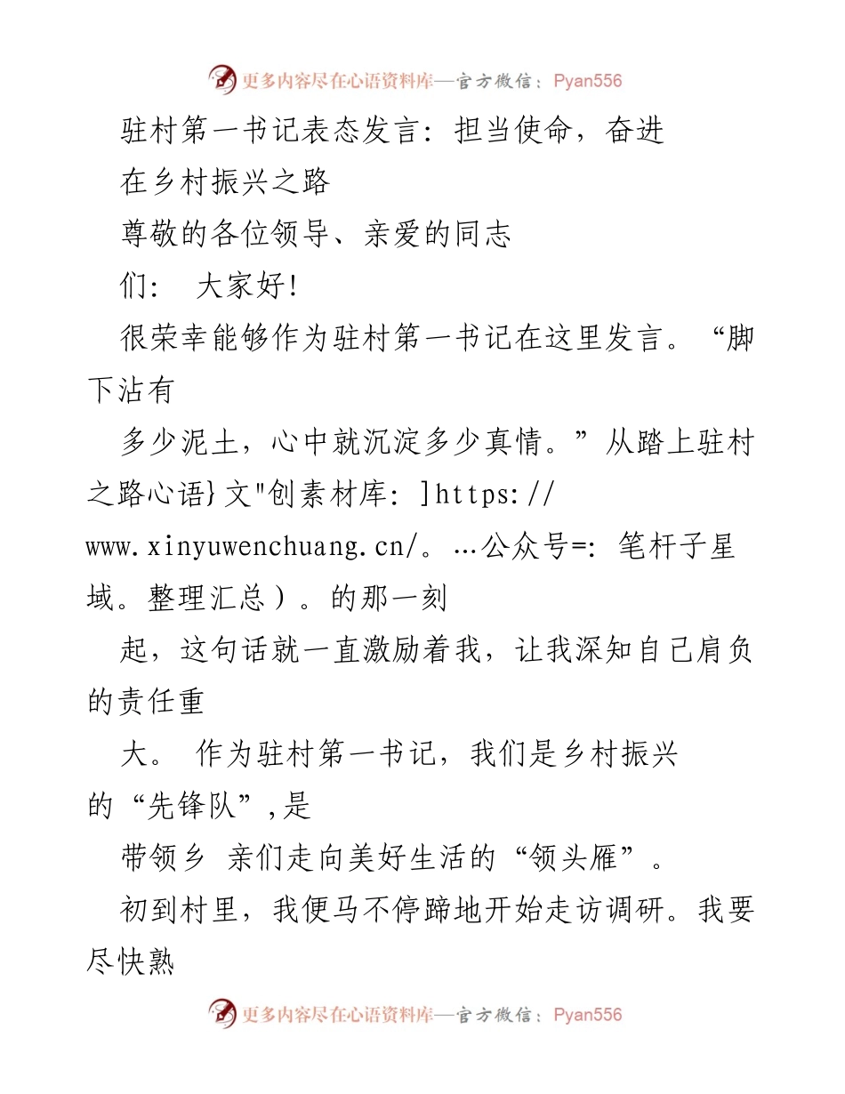 [发言] 乡村振兴大会 - 担当使命，奋进乡村振兴之路.docx_第1页