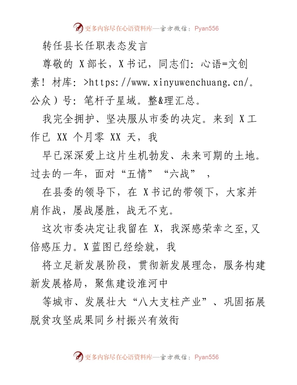 [发言] 任职表态 - 坚决拥护市委决定，奋力推动X高质量发展.docx_第1页