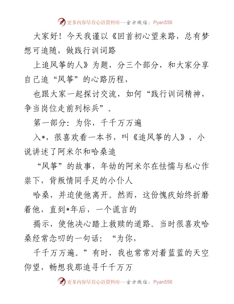[发言] 交流会 - 追逐“风筝”的心路历程与初心践行.docx_第1页
