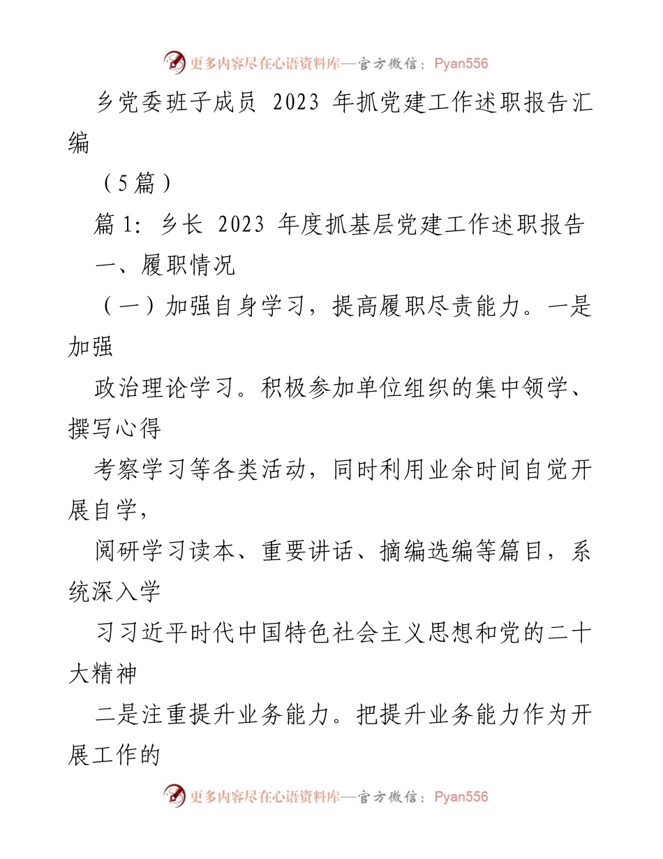 [发言] 乡党委工作会议 - 2023年度乡长抓党建工作述职报告.docx_第1页