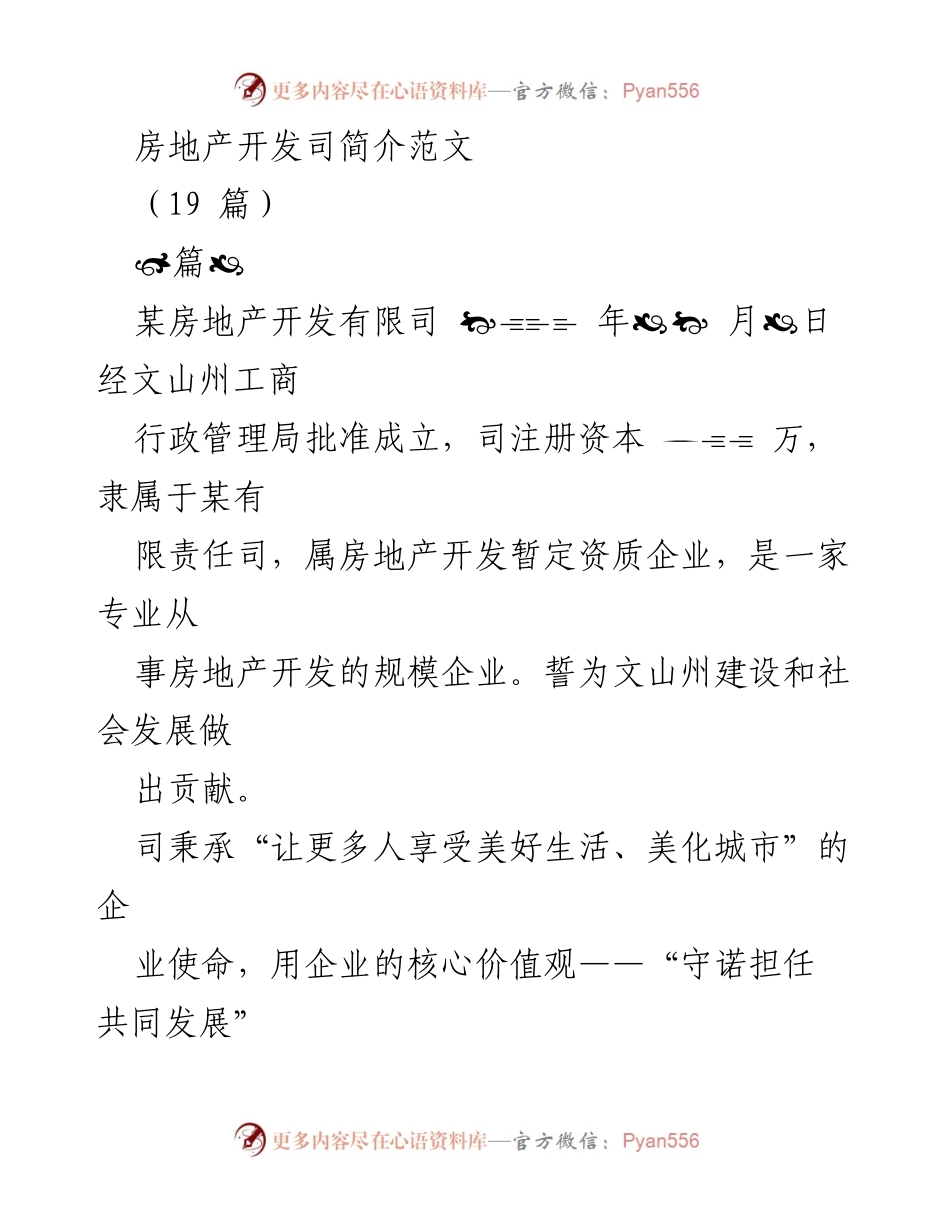 [发言] 企业成立介绍 - 某房地产开发有限司简介与发展愿景.docx_第1页