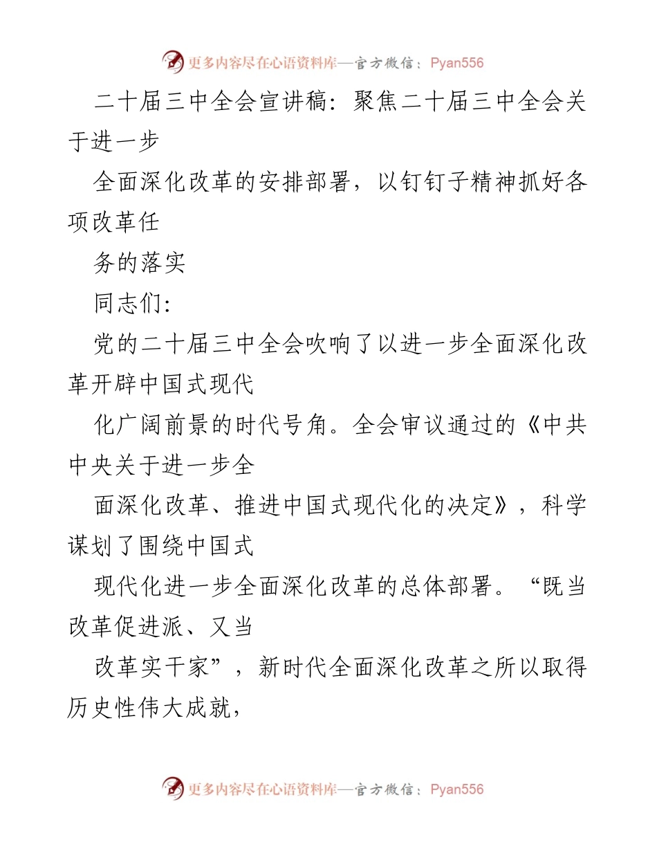 [发言] 二十届三中全会 - 深入落实二十届三中全会改革部署的钉钉子精神.docx_第1页