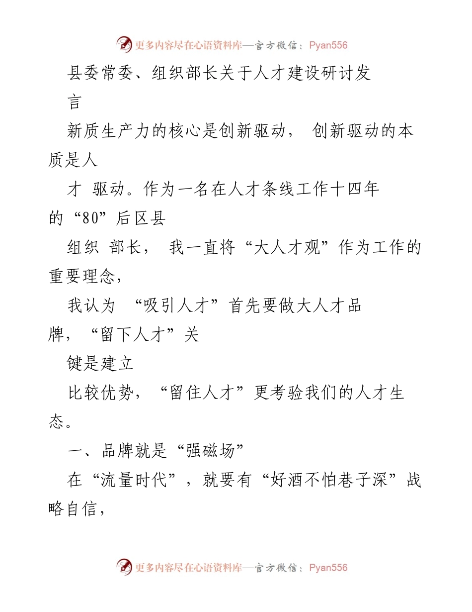 [发言] 人才建设研讨会 - 人才驱动创新：构建强大的人才生态与品牌.docx_第1页