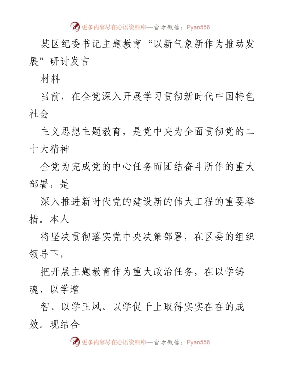 [发言] 主题教育研讨会 - 以新气象新作为推动发展：坚定信念与务实行动的结合.docx_第1页
