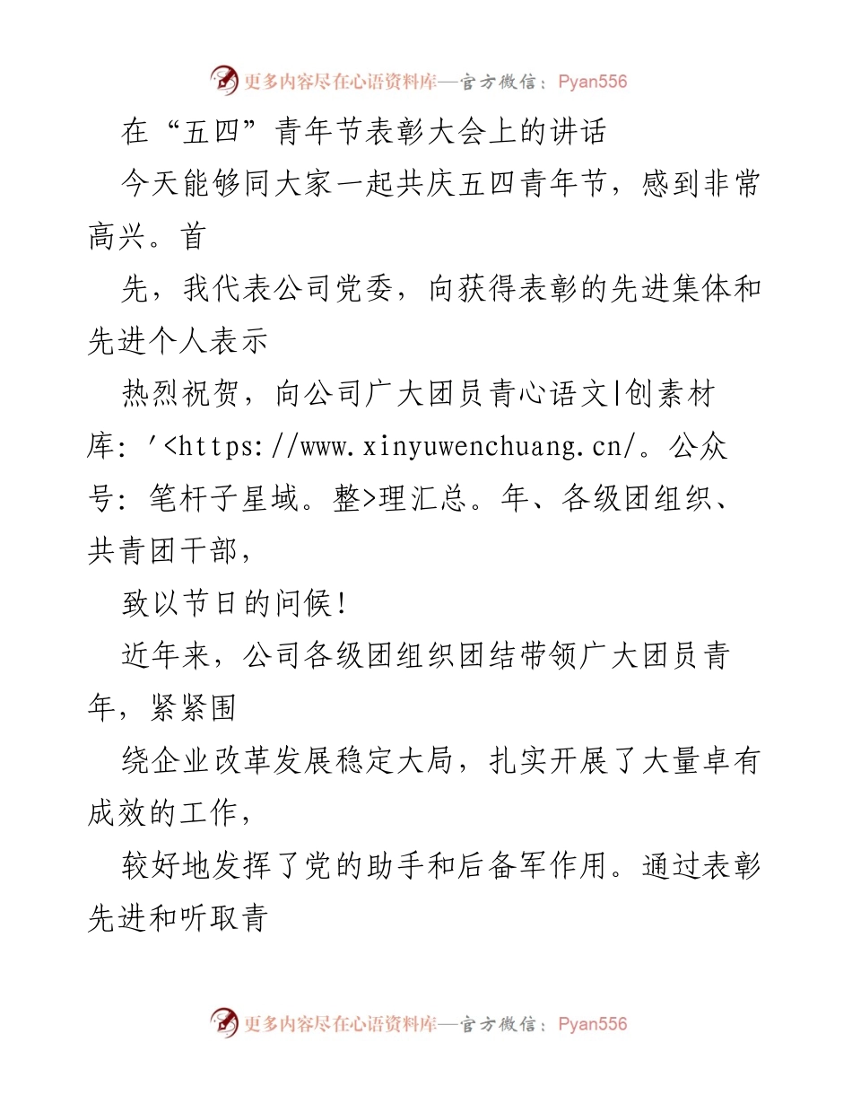 [发言] 五四青年节表彰大会 - 青年力量与企业发展的重要性.docx_第1页