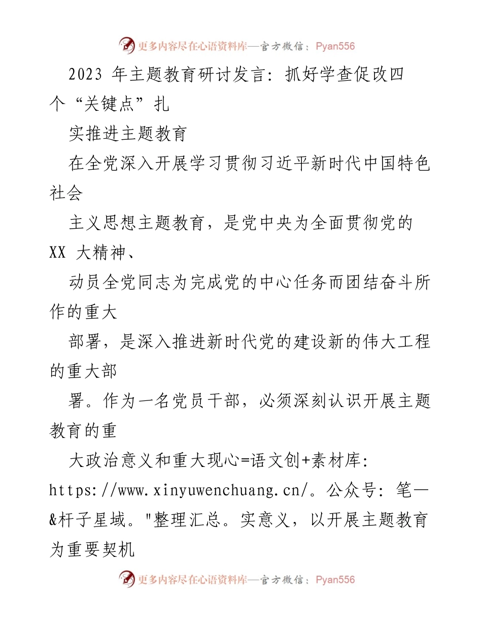 [发言] 主题教育研讨 - 扎实推进主题教育的关键点解析.docx_第1页